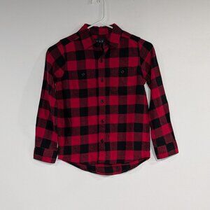 *3/$10* Place Buffalo Plaid Flannel Button Down Shirt Black Red Size 7/8